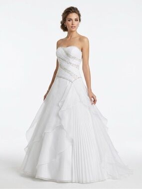 Joli Prom, Strapless White Satin Prom Dress - XXS